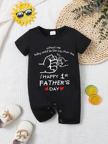 Bộ quần áo cho bé trai/bé gái nhân Ngày của Cha đầu tiên, quà tặng cho bố mới nhân Ngày của Cha, áo liền quần ngắn tay cho bé sơ sinh. - màu đen - Xem 1