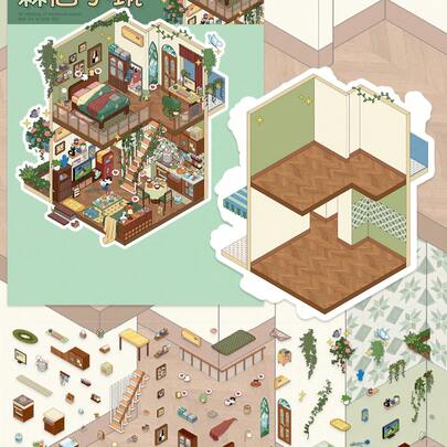 森林小屋微缩场景贴纸，采用不重复的PET材质，3D立体弹出式小屋微缩景观贴纸，非常适合用于剪贴簿、相册、吉他相框和装饰，尤其适合冬季和新年使用。