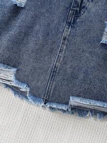 1 chiếc váy denim bạc màu phong cách đường phố thường ngày, ngọt ngào và cá tính dành cho bé gái. - Rửa trung bình - Xem 2