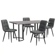 Dining Set (5-Piece), Dining Table With 4 Chairs, Modern Kitchen Table Set, 140*80cm Kitchen Table With Black Metal Legs, Grey MDF Tabletop, Dark Grey Velvet Dining Chairs - Dark Grey - View 4