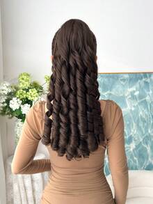 Dây buộc tóc đuôi ngựa dài 20 inch, chịu nhiệt, màu đen và nâu, xoăn, co giãn. - Black-brown - Xem 3