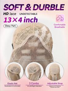30" 13x4 Glueless Lace Front Wig, Long Ash Blonde With Highlights Long Straight Synthetic Wigs For Women, Heat Resistant Fiber For Daily Wear - 金色 - 查看 5