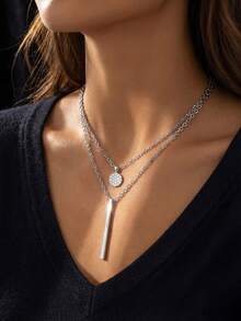 ESBERRY 1pc S925 Sterling Silver Double-Layer Clavicle Chain Pendant Necklace, Elegant Jewelry Gift For Birthday, Date - Double Layer Necklace - View 2