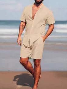 KIT FINO Gola Padre + Bermuda VISCOLINHO Masculino Liso - Bege Transparente - Visão 2