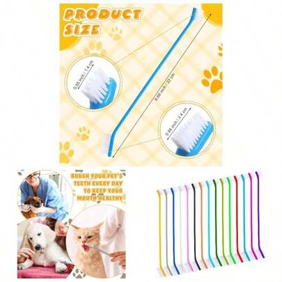 15 Pcs Dog Toothbrush Dual Headed Dental Brushes Puppy Tooth Brushing Kit Long Handle Toothbrush Large And Small Dogs Cats Most Pets Teeth Cleaning Oral Care Supplies Colorful