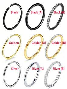 3件套女士小圆鼻环，18K金鼻环耳环，朋克风假鼻环，适合鼻尖、耳软骨、耳垂佩戴，轻盈低敏银耳环，适合单耳佩戴，可戴于耳软骨、耳垂，母亲节礼物 - 彩色 - 查看 4