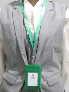 Leather Zipper ID Card Holder Multi-Card Position Badge Card Set With Lanyard Employee ID Card Holder - Multicolor - View 6