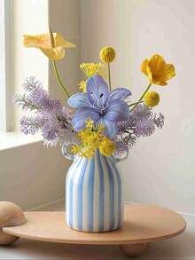 Contemporary Hand-Painted Striped Ceramic Vase - Modern Decorative Flower Vase, Suitable For Home, Dining Table, Living Room, Bedroom And Entrance Hall Decor. Home Vase, Glass Vase - Double-eared Vase - View 1