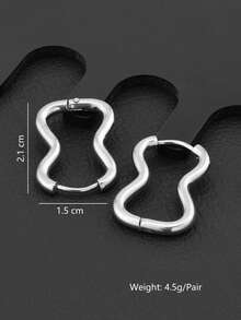 1 Pair Stainless Steel Asymmetrical Geometric Hoop Earrings For Men - Silver - View 4