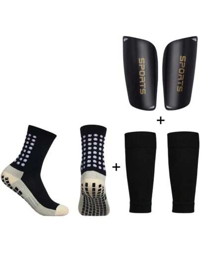 1 Set Football Sports Combo (1 Pair Mid-Calf Football Leg Warmers, 1 Pair Sports Leg Warmers, 1 Pair Shin Guards), Suitable For Outdoor Sports For Teenagers Aged 12-18