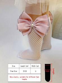 1pair Children's White Mesh Socks With Bow Detail - White - View 2