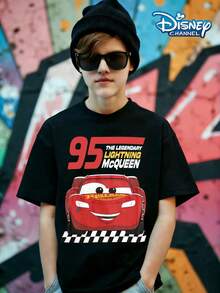 Disney 95-THE LEGENDARY LIGHTNING McQUEEN Print Pattern Summer Tops,Short-Sleeved Casual And Cute Style  Children's Clothing Design, Boy Clothes For Kids ,Ropa Para Niños,Boy Clothes For Kids,Graphic Tee, Summer Clothes,Perfect For Cool Boy. Comfortable And Breathable Children's Short-Sleeved T-Shirt. Comfortable And Casual Wear All Year Round 180g Pure Cotton Children's Clothes,Comfortable & Lightweight, Iconic Print For Mix-And-Match Outfits,Suitable For Both Boys And Girls. - Black - View 1