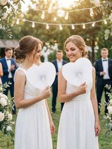 10pcs Round Folding Paper Fans, Wedding Ceremony Paper Fans, Heart & Round Shaped Paper Fans, DIY White Folding Fans, Bride & Bridesmaid Fans, Photography Props, Dance Fans, Various Festival Theme Party Folding Fans, Gifts - Multicolor - View 1