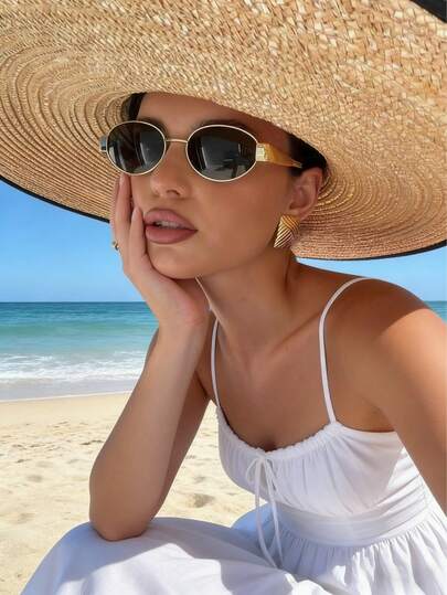 1pc Women's Retro Oval Fashion Glasses, Small Metal Frame Glasses, Classic Vintage Style Decorative Glasses, Suitable For Daily Business Casual Outings And Travels, Fashionable Women's Accessory And Perfect Gift