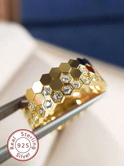 1pc Minimalist Glossy Honeycomb Pattern Women's Ring (Single Ring, Can Be Matched With Other Rings), S925 Or 925 Sterling Silver Fine Jewelry, Suitable For Daily Wear