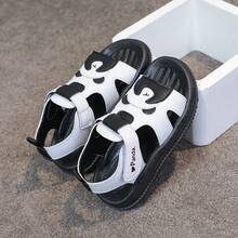 1双黑白平底凉鞋，时尚百搭舒适露趾婴幼儿沙滩鞋 - 白色 - 查看 2