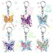 MY LITTLE PONY 6pcs  Butterfly Edition Keychain Collection Softie, Cloudie, Pinkie, And Rarity Acrylic Cartoon Character Keychains - Multicolor - View 1