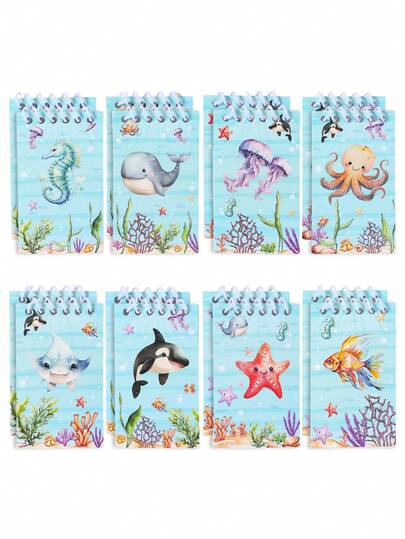 8pcs Marine Animal Spiral Notebooks, Mini Coil Notepads, Portable Notebooks, Marine Animal Party Small Gifts, Boy Birthday Gifts, Party Bag Fillers, Baby Shower Decoration, Gender Reveal Decor, Marine Animal Birthday Decorations, Marine Animal Decorations, Festive Party Supplies, Children Notebooks, Children Writing Supplies, Suitable For Daily Home Use, Office, Shopping Lists, Daily Journaling, Back-To-School Prizes, Birthday Gift Bag Fillers, Party Favours