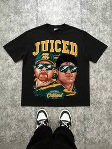 90s Retro Bash Bros Juiced Men's & Women's Matching Shirt - With A Retro Comic Style, Vibrant Orange And Black Design, It Features A Comfortable Regular Fit And Is Suitable For Both Men And Women For All-Season Casual Wear, A Retro T-Shirt. - Black - View 1