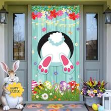1 pieza Decoración de puerta para el Día de Pascua - Pancarta de bienvenida con huevos de colores y conejito para el pórtico delantero, suministros completos para la fiesta de primavera, cartel colgante para interiores/exteriores para la entrada, jardín y decoración de pared - Pascua de Resurrección - Ver 4