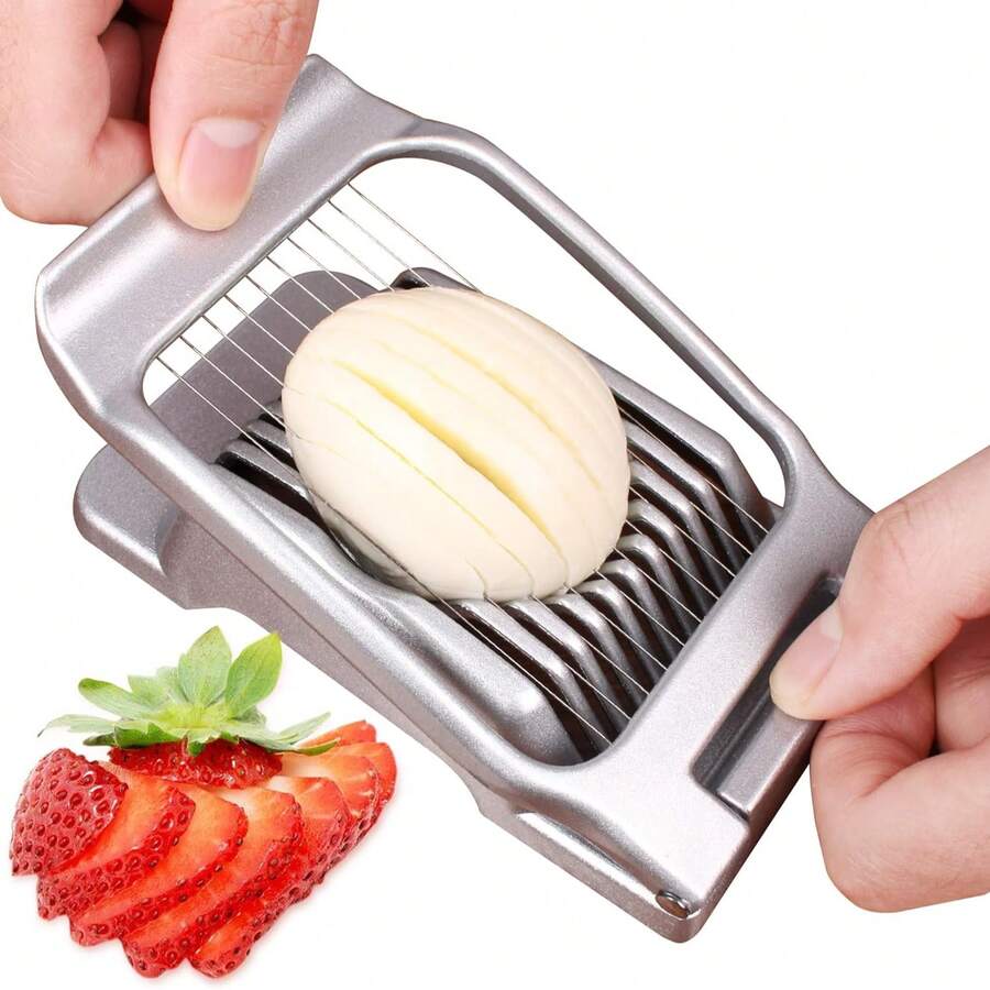 Egg Slicer For Hard Boiled Eggs Egg Cutter Strawberry Slicer Heavy Duty Aluminium Tomato Slicer Stainless Steel Wire Multipurpose Egg Slicer Dicer For Soft Fruit Mushroom Home Use - 銀色 - 查看 1