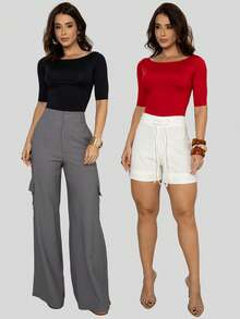 Kit 2 Women's Canoe Blouses Short Sleeve Basic Suplex Casual - View 10