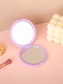 Foldable Double-Sided Compact Mirror, Round Folding Makeup Mirror With Flip Cover, Macaron Color, Gift For Students, Portable Folding Makeup Mirror, Round Dual-Sided Small Mirror For Touch-Ups - Purple - View 3
