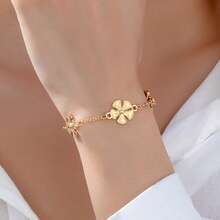 1条沙滩度假风五瓣花链手链，适合女士度假和日常佩戴 - 金黃色 - 查看 7