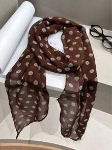 French Casual Style Long Scarf, High-End Coffee Color Polka Dot Pattern, Versatile Thin Ladies Accessory In Korean Style - Multicolor - View 4
