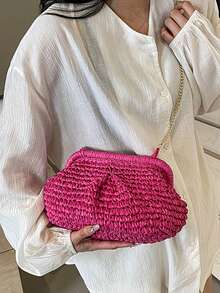 Sac de paille de plage d'été avec décoration de coquillages, sac à bandoulière mode chaîne pour les vacances - A - Voir 6