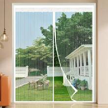 1 pieza Puerta de malla magnética extra grande de color blanco, mosquitera de uso doméstico de verano, puerta de pantalla de cierre automático para dormitorio, balcón, cocina, cortina de malla transpirable, cortina de puerta de gasa magnética suave para el verano - Rayas blancas magnéticas - Ver 2