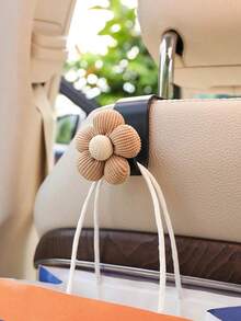 2pcs Car Hook Multifunctional Elegant Small Flower Backrest Storage Car Interior Supplies - 米色五瓣花 - 查看 3