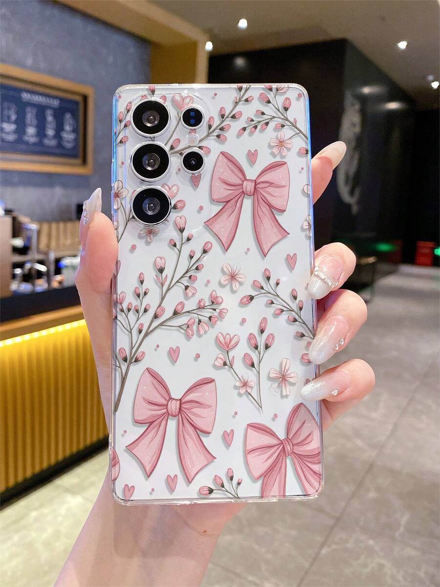 1pc Butterfly & Flower Print Pattern Android Phone Case, Precise Camera Cutout Compatible With Samsung Galaxy S25 Ultra/Galaxy S24 Ultra/S24/S23 Ultra/A56 5G/A55 5G/A52s 5G/A26 5G, Nothing, Pixel, Protective Cover - Clear - View 1