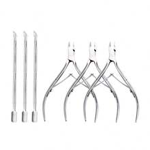 8pcs/6pcs/2pcs Professional Silver Dual-Head Cuticle Pusher And Cutter Remover, Salon Quality Stainless Steel Gel Nail Polish Scraper, Durable Professional Manicure Pedicure Cleaning Tools, Stainless Steel Silver Nail & Toe Cuticle Trimmer - Silver - View 9