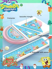 SpongeBob SquarePants 4件套海绵宝宝和派大星透明尺套装，卡通人物亚克力测量尺，学生文具用品 - 彩色 - 查看 3