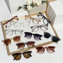 12pcs Women's Oval Plastic Studs, Minimalist Elegant Classic Atmosphere, Fashionable Glasses Suitable For Street, Cafe, Gathering, Family Dinner - Multicolor - View 3