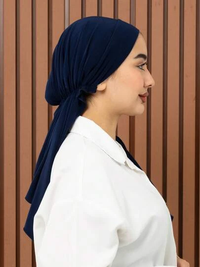 1pc Women's Solid Color Middle Eastern Classic Fashion Elegant Casual Versatile Long Tie Hijab Cap, Suitable For Daily Outdoor Wear