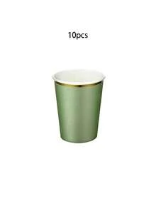 10pcs/20pcs/50pcs Set Sage Green Paper Plates, Cups, Napkins Disposable Tableware Set, Sage Green With Gold Trim Baby Shower Birthday Wedding Party Supplies And Decorations - Mouse Green - View 8