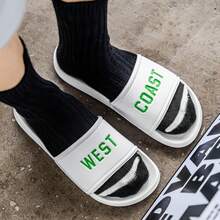 Fall/Winter Men White Letter Graphic Slides, Foam Slides For Daily Spring And Summer Slippers - Green - View 7