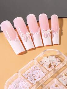 6-Grid Luxury Nail Art Decorations, Laser Pink Bow Design Pearl Cute Ribbon Nail Art Accessories & Tools For Women Nails - Multicolor - View 7