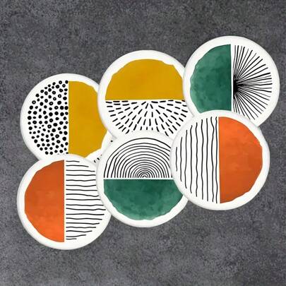 6pcs 2D Printed Pattern Design Wooden Coasters, Suitable For Yard, Kitchen, Living Room, Home Gathering Dining Table Decor, Gift For Friends And Family On Holidays, Ideal For Valentine's Day, Wedding, Birthday Party Home Decoration Accessories, Best Gift For Friends