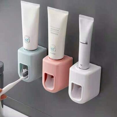 自动牙膏分配器带收纳架，壁挂式斜角牙刷架，免钻孔悬挂式浴室置物架，浴室配件，壁挂式斜角牙刷架，免钻孔悬挂式收纳架