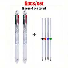 Bộ 6 bút bi 4 trong 1 màu trắng chất lượng cao, kèm ruột bút 0.5mm màu đen, xanh dương, đỏ và xanh lá cây, được thiết kế để viết trơn tru. Bút bi đa năng này cũng có thể được sử dụng như bút dạ. - Nhiều màu - Xem 9