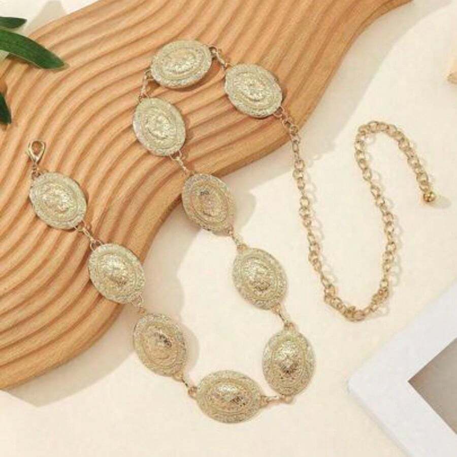 Boho 1pc Women Oval Decor Chain Belt Halloween Summer, School Fall, Autumn, Halloween - Rượu sâm banh - Xem 1