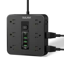 13-In-1 Multifunction Power Strip: 9 Sockets + 3 USB Ports + 1 Type-C Port, Side Design With 3 Flat Sockets, 4000W Overload Protection - Compact For Home/Office/Travel! - US B Type Plug(110-127V) - View 2