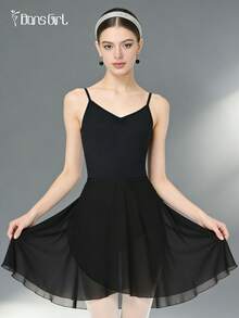 DonsGirl 1 pieza Vestido envolvente de gasa midi para mujer, unicolor, adecuado para actuación de ballet, negro, primavera - Negro - Ver 2