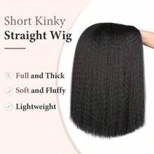 (Natural Black, 14 Inch) Curly Straight Hair Headband Wig, Synthetic Straight Bobo Wig Soft Natural No-Glue Headband Wig, Suitable For Daily Use Or Parties - Black - View 2