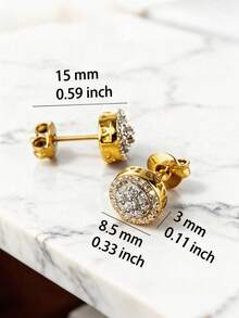 2pcs Round Zirconia Earrings, Gold Plated Unisex Stud Earrings, Hip Hop Music Festival Accessories, Couple Matching Jewelry, Gift For Girlfriend/Couples - Earrings - View 9