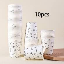 10 piezas/20 piezas/40 piezas, Taza de papel con lazo rosa/negro/blanco, Taza de café desechable de 9 onzas (4 estilos) con tema de lazo, Decoraciones y suministros para fiesta de cumpleaños, boda, despedida de soltera, fiesta del té, fiesta de soltero, decoración del Día de San Valentín - Ver 9