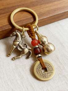 1Pc Good Luck Charm For Chinese New Year & Lunar Fortune Talisman - Vintage Brass Chinese Zodiac Keychain With Five Money, Jujube Fruit & Hua Ornaments -Success Charms For Men & Women, Auspicious Gift For Prosperity, Keychain Pendant Car Keychains, Car Parts, Ladies' Keychains, Bag Pendants, Wallet Pendants, Valentine's Day And New Year Gifts For Women - Multicolor - View 4